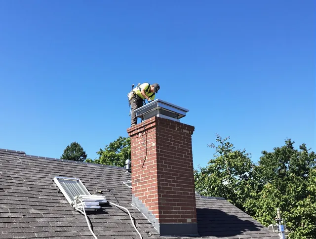 Bellflower Chimney Sweep technician measuring a chimney cap in Bellflower, CA