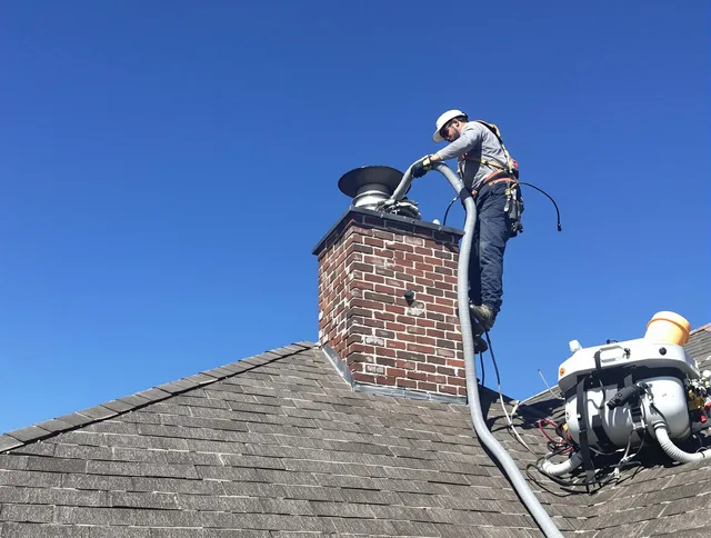 Dedicated Bellflower Chimney Sweep team member cleaning a chimney in Bellflower, CA