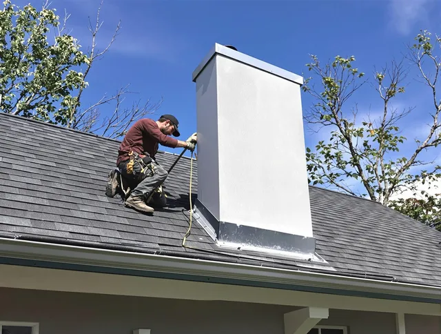 Bellflower Chimney Sweep team member finishing chimney construction in Bellflower, CA