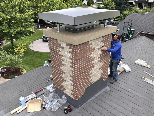 Bellflower Chimney Sweep team working on a custom chimney remodel in Bellflower, CA