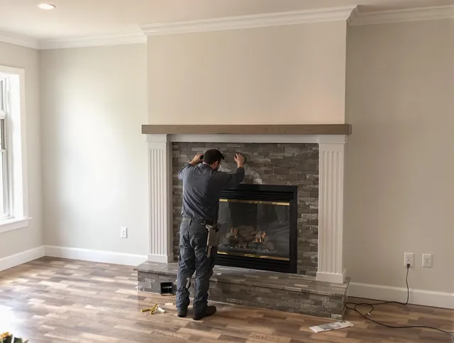 Bellflower Chimney Sweep finishing a custom fireplace install in Bellflower, CA